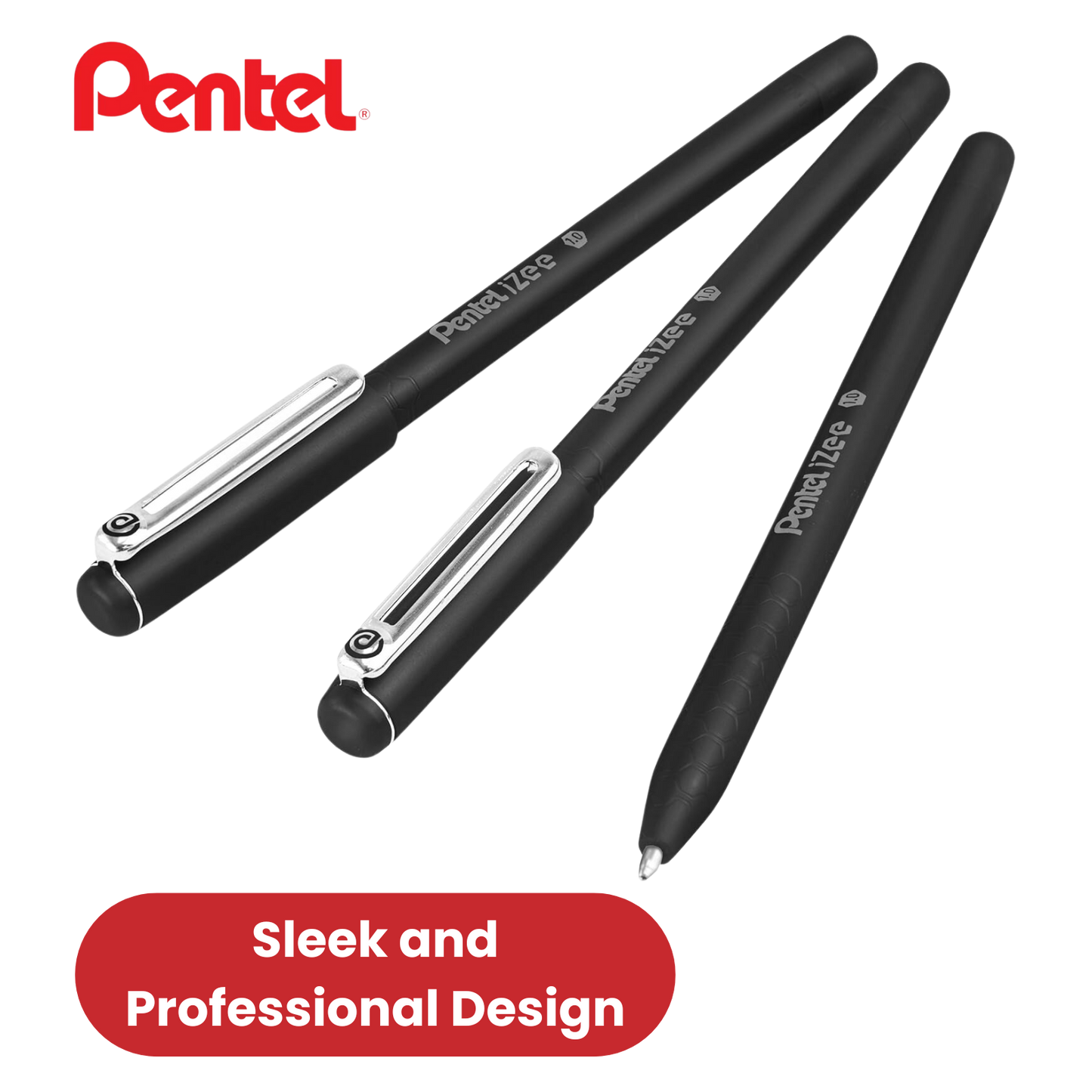 Pentel iZee Cap Style Single Ballpoint Pen, Black for Office, School & Home