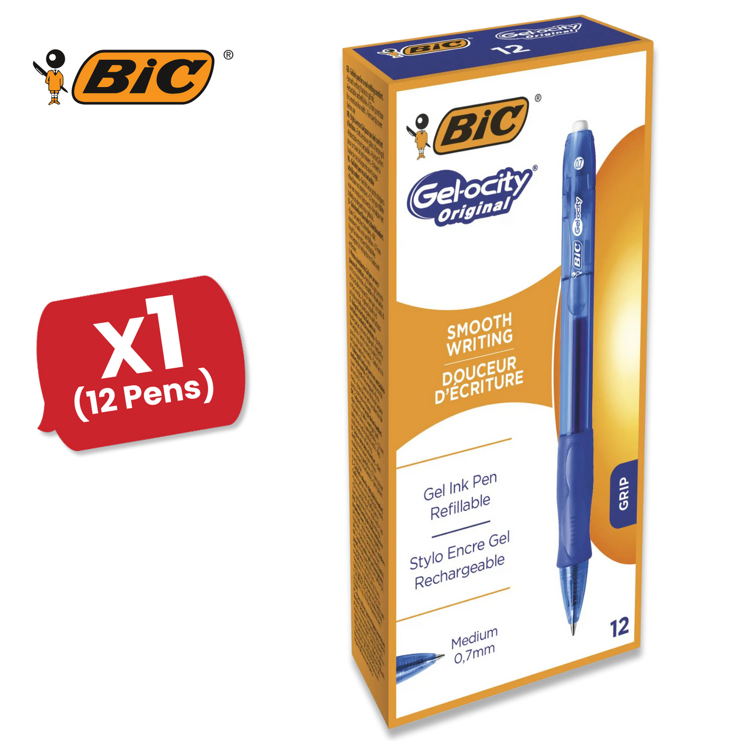 BIC Gelocity Clic Box 12 Blue (Original) - 1 to 5 Packs
