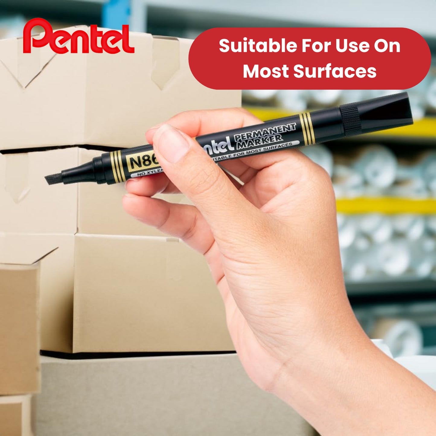 Pentel N860 PERMANENT CHISEL MARKER BLACK - Pack of 12