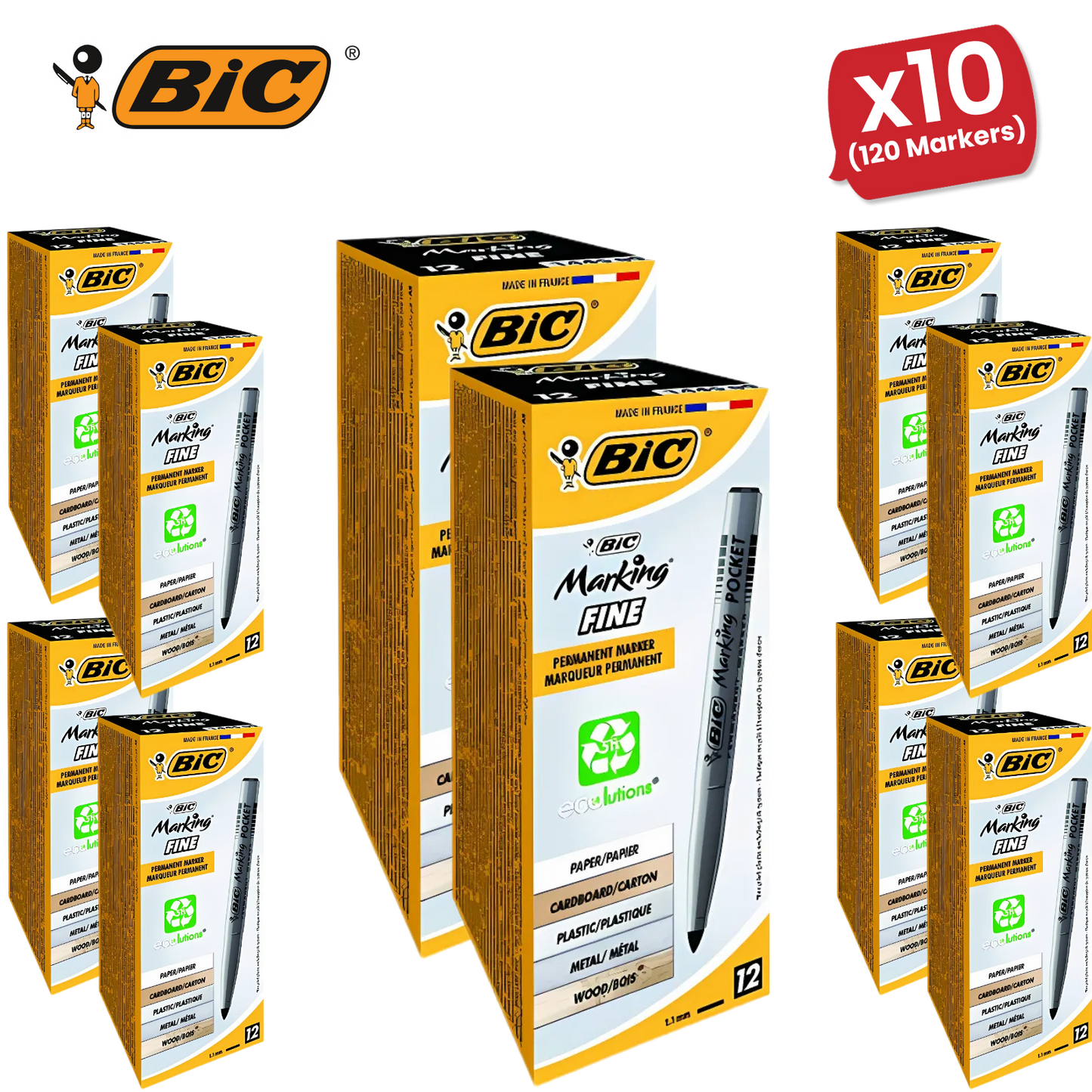 Bic Pocket Permanent Black Bullet Tip Marker - 10 Packs