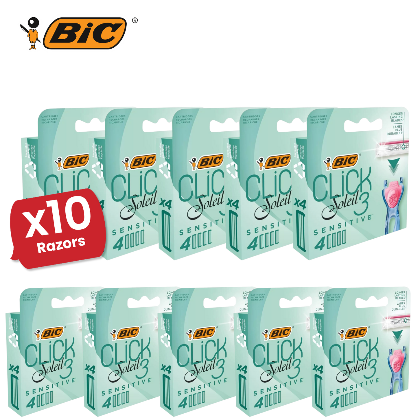 BIC Click 3 Soleil Sensitive Women's Razor Refills - 1 Box of 4 Blades