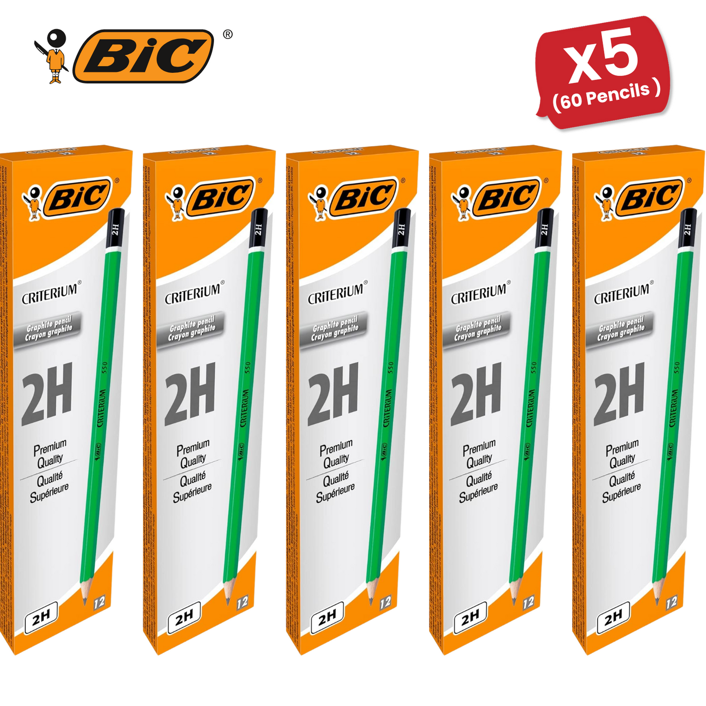 BIC Criterium 550 2H Hexagonal Pencils (Box of 12), black - Pack of 1 to 5
