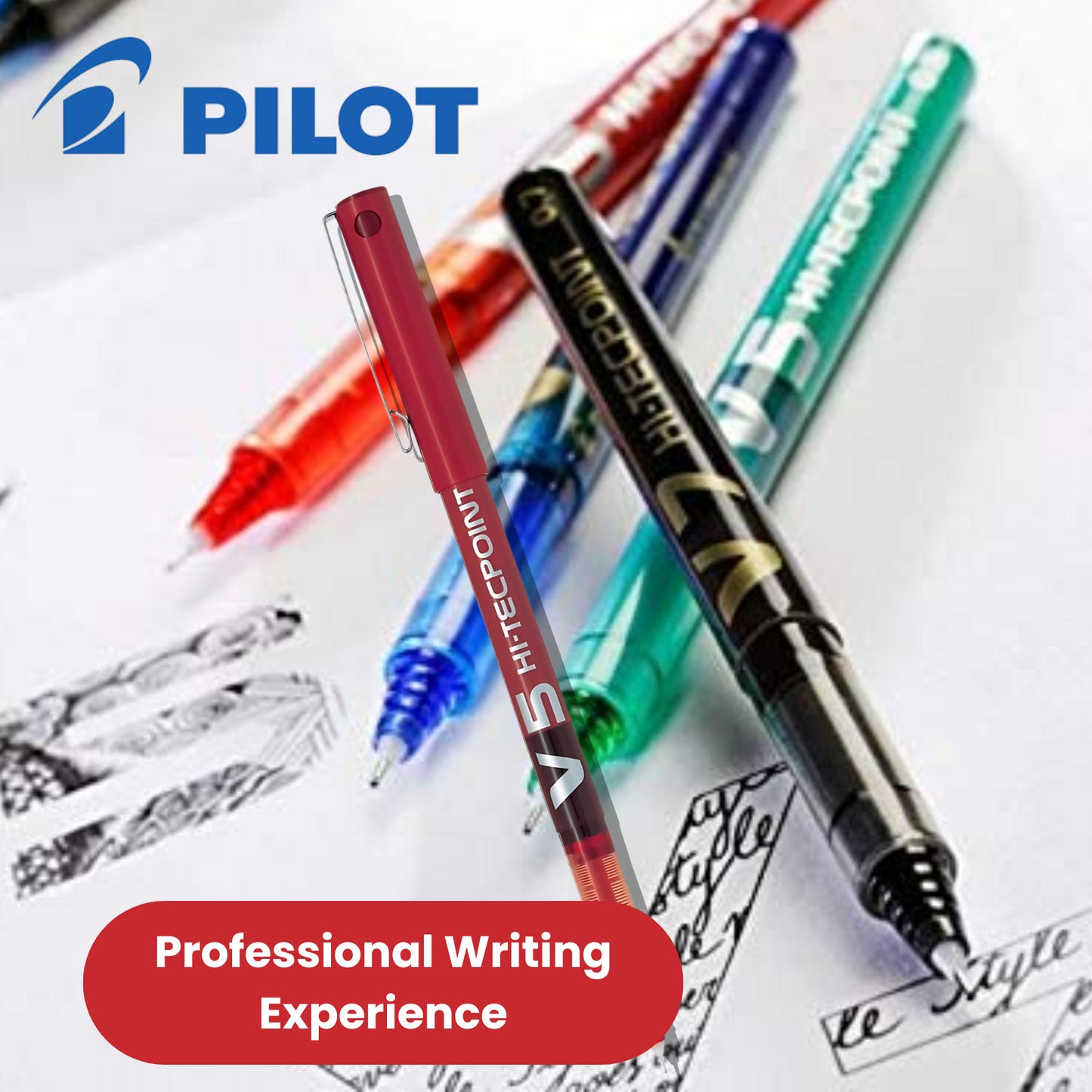 Pilot Hi-Tecpoint V5 Liquid Ink Rollerball Pen - Fine Tip 0.5mm Multi Pen - Red