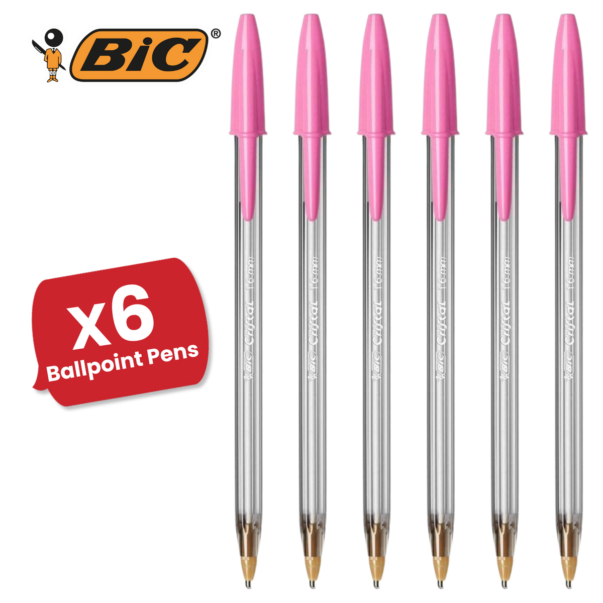 BIC Cristal Ballpoint 1.6mm Medium Point Pen Smooth Writing & Stylish Pen - Pink