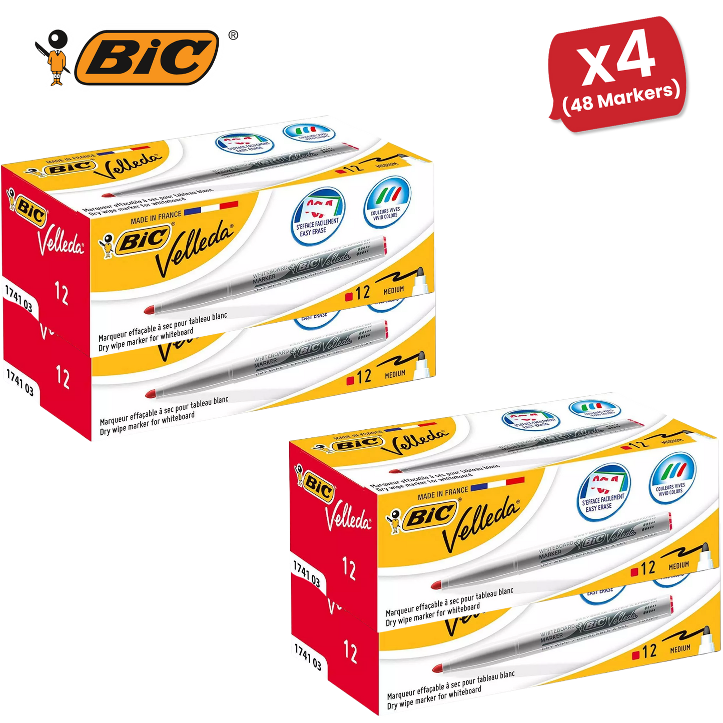 Bic Velleda 1741 Whiteboard Drywipe Markers Red – Long-Lasting Pens Box of 12Bic Velleda 1741 Whiteboard Drywipe Markers Red – Long-Lasting Pens Box of 12
