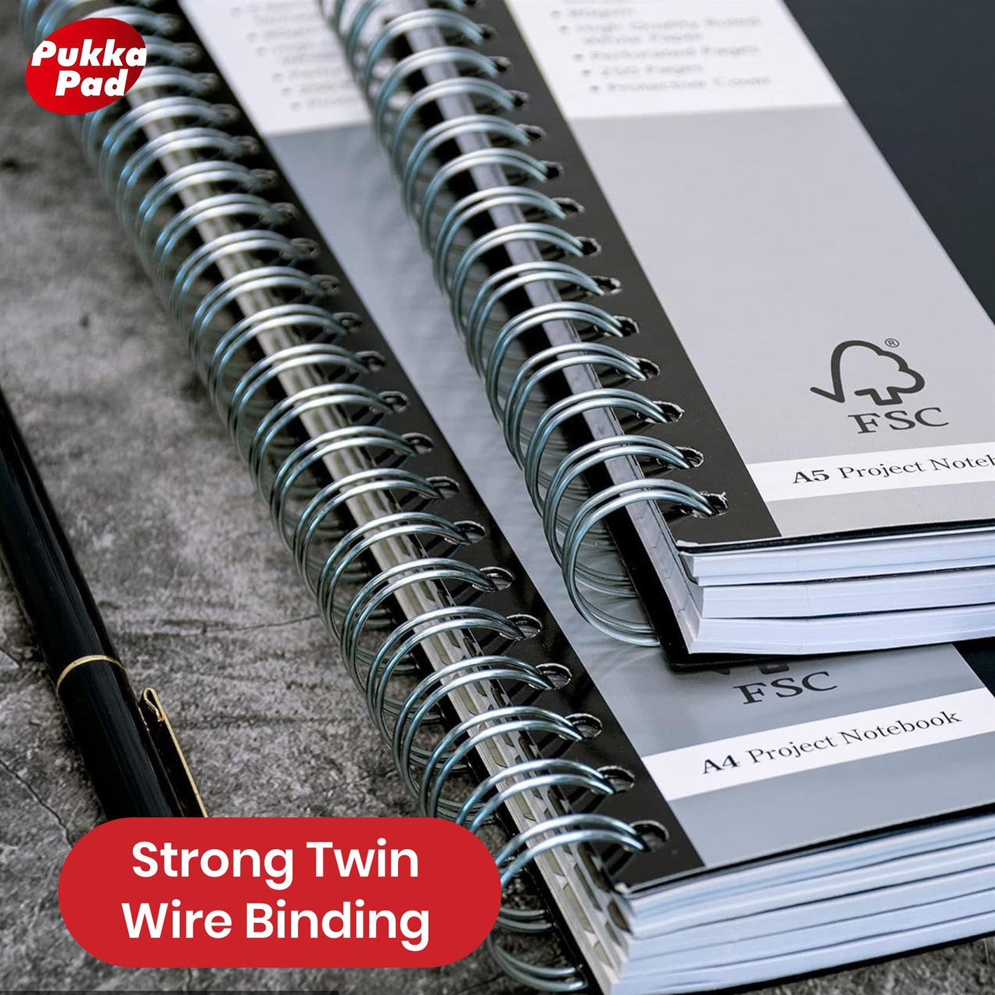 Pukka Pad Black Project Book A5, 250 Pages, With Dividers, Stylish Notebook For Study & Notes