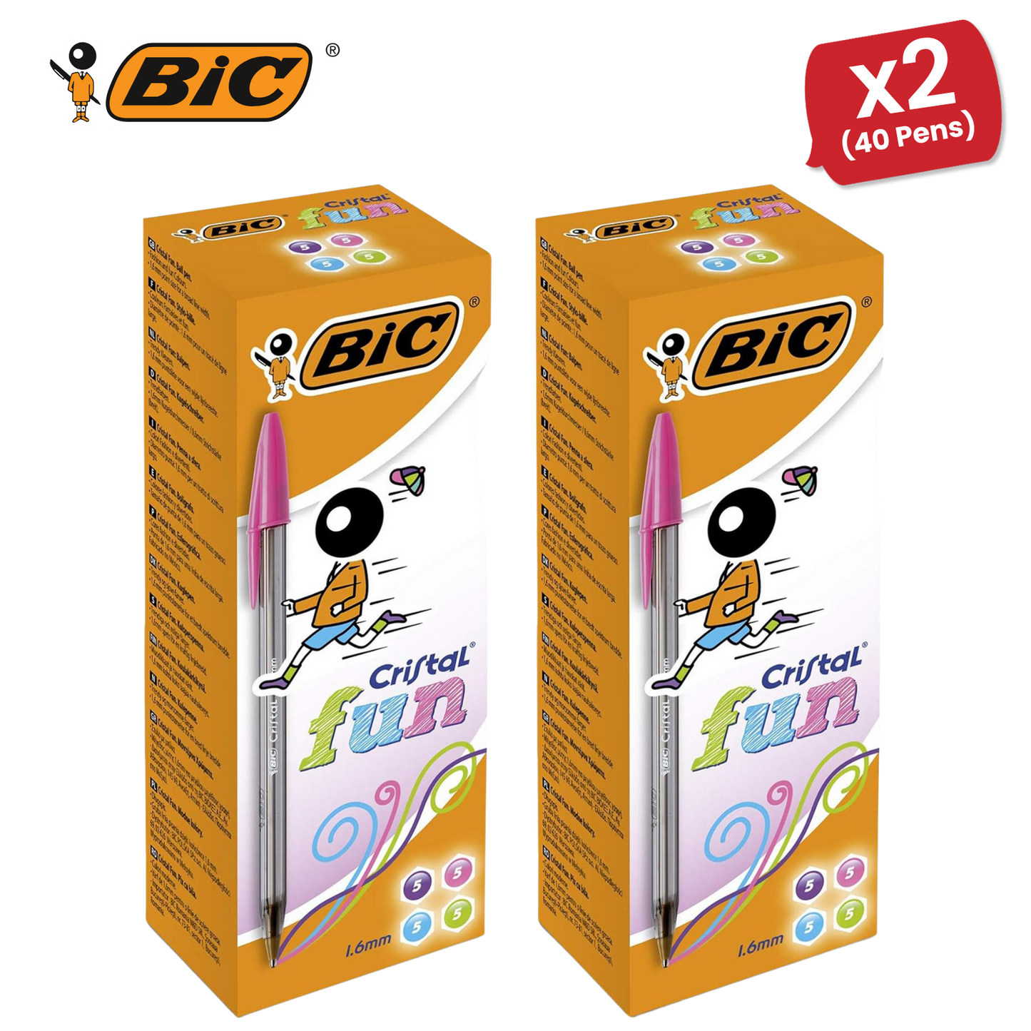20x BIC Cristal Fun Ballpoint Pens 1.6mm Assorted Colours