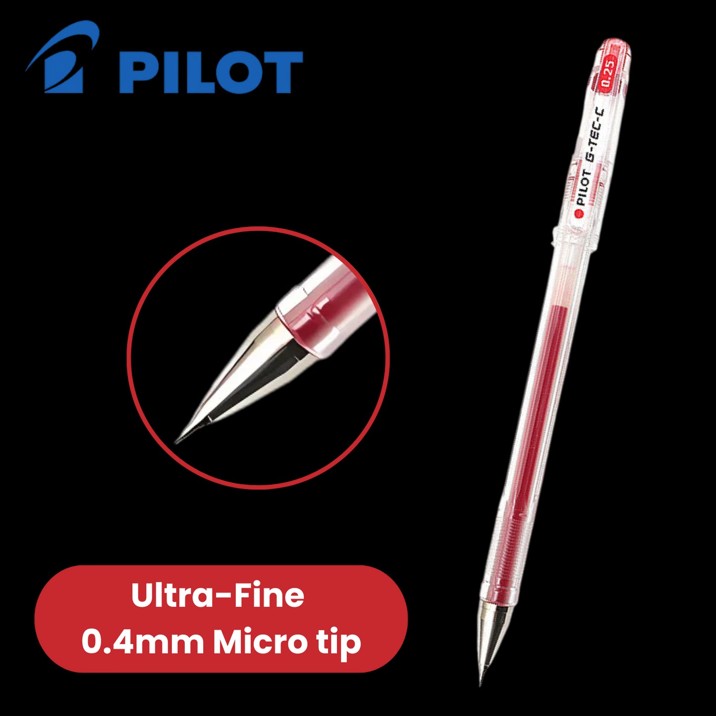 Pilot Pen G-Tec C4 0.4 mm Microtip Rollerball Multi Pens Smooth Gel Ink - Red