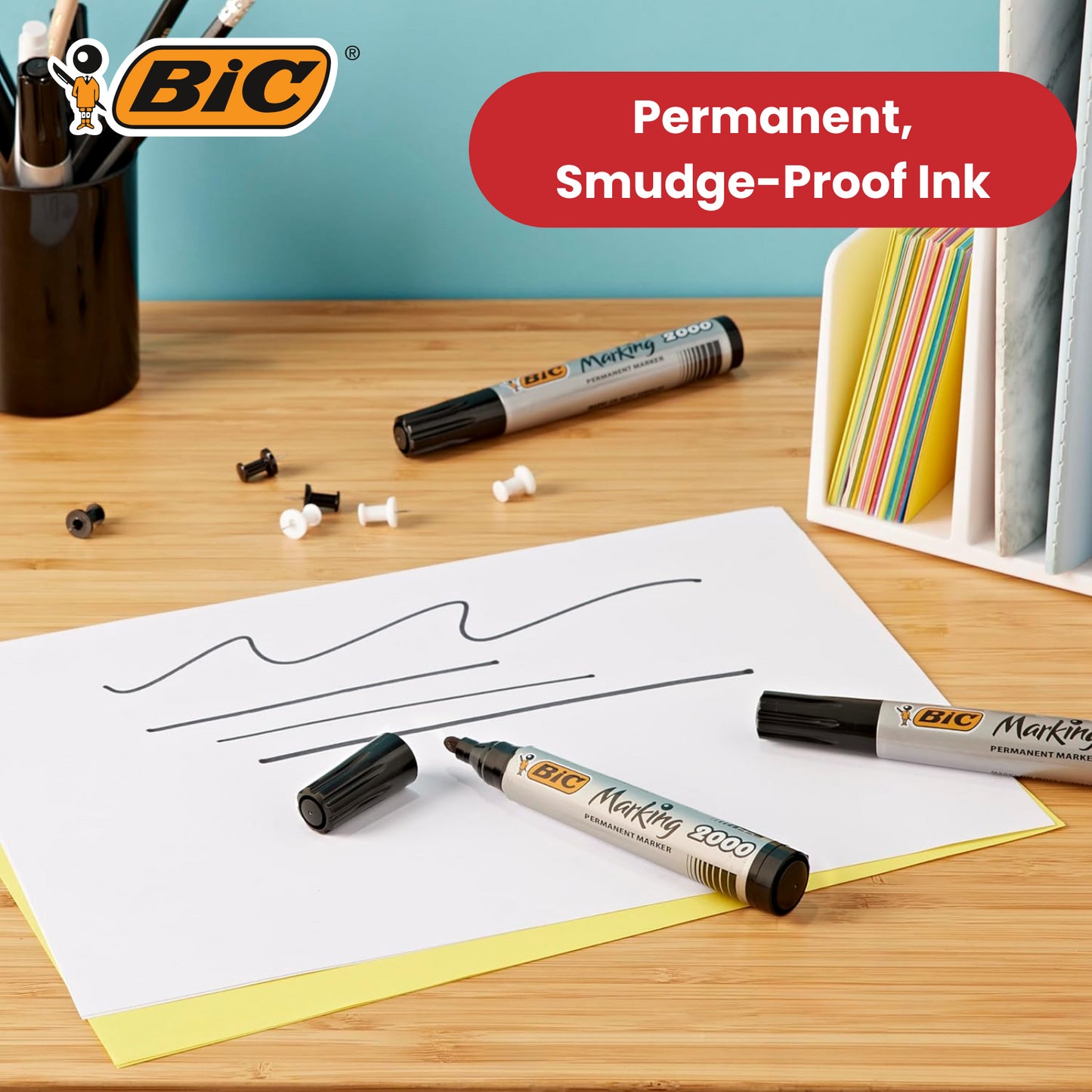 Bic 2000 Bullet Tip Permanent Marker( Black, Blue, Red, Green) Pack of 4 Markers