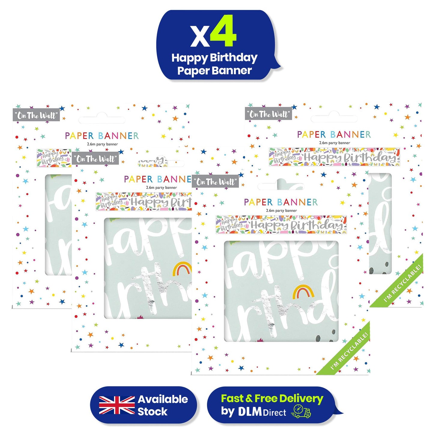 On The Wall Happy Birthday Brights Banner 260cm, Ready to Hang Decor