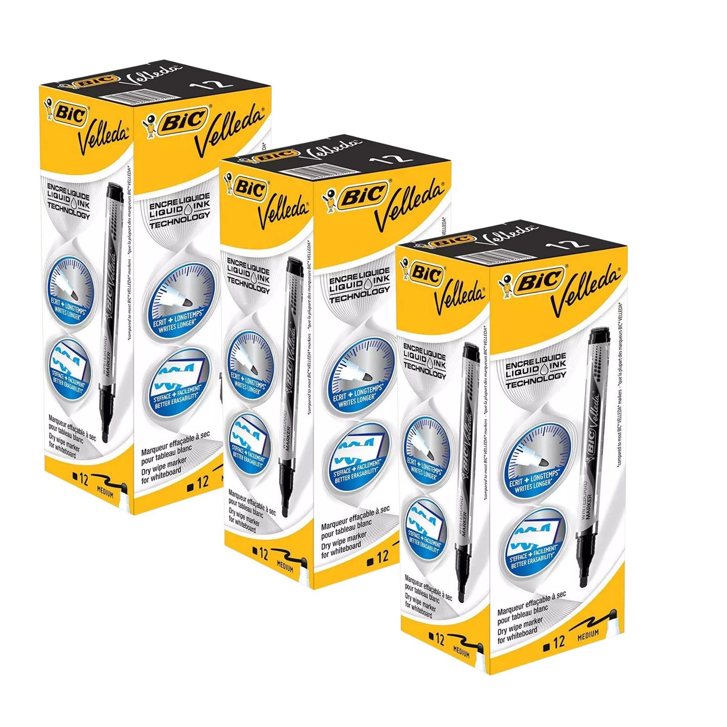 BIC Velleda Liquid Ink Dry Wipe Pocket Markers Black - Pack of 12