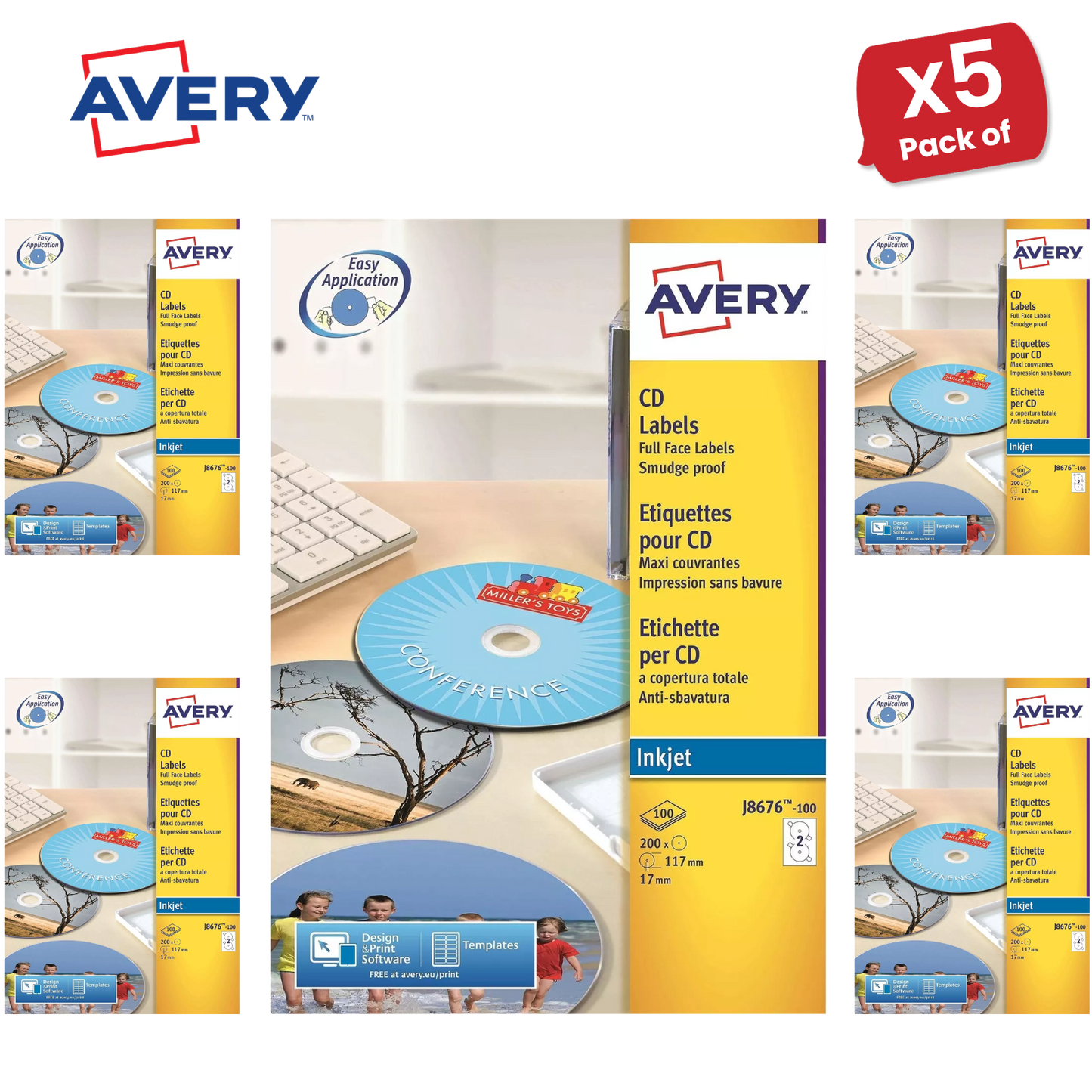 Avery J8676-100 Data Storage Labels, 200 Per Pack, 117 mm, Permanent - 1 to 5