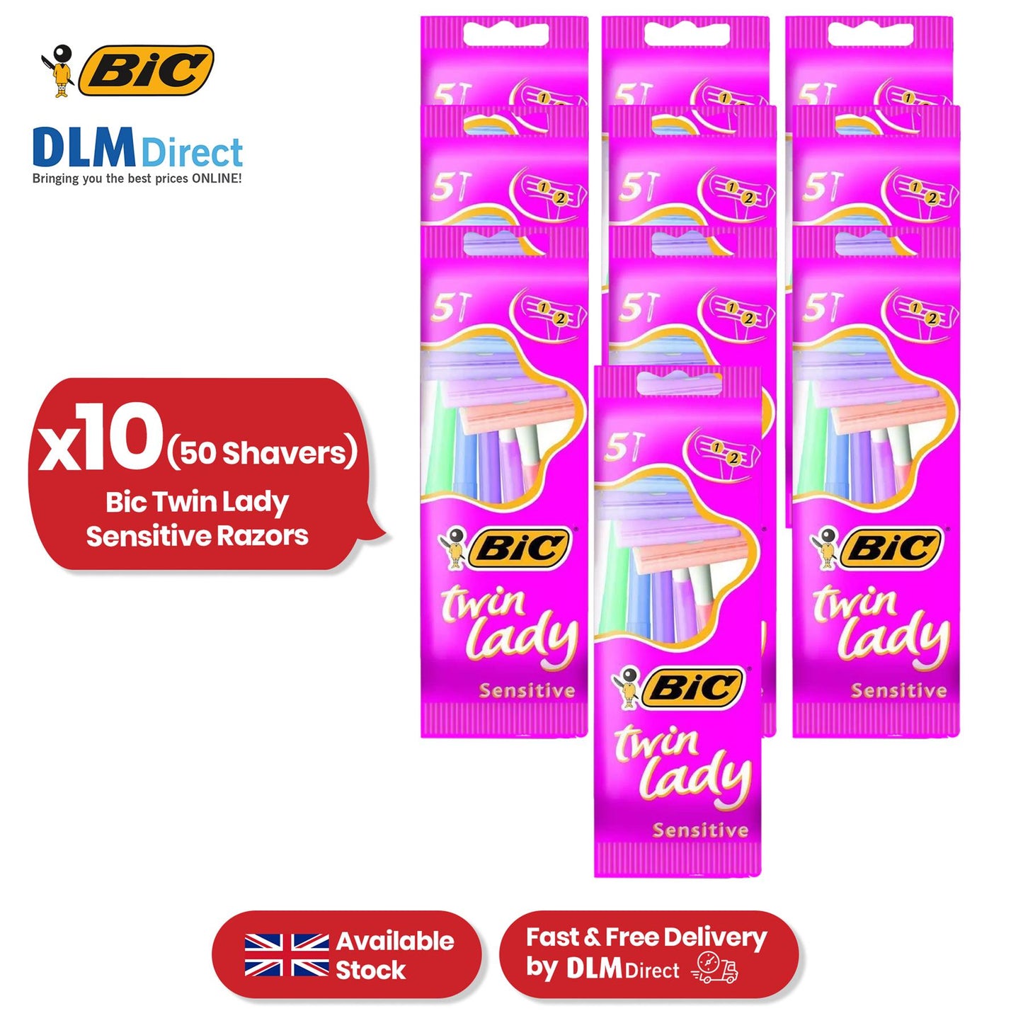 Bic Twin Lady Sensitive Razors - Easy Glide Travel Razor, Sensitive Skin Razors for Women