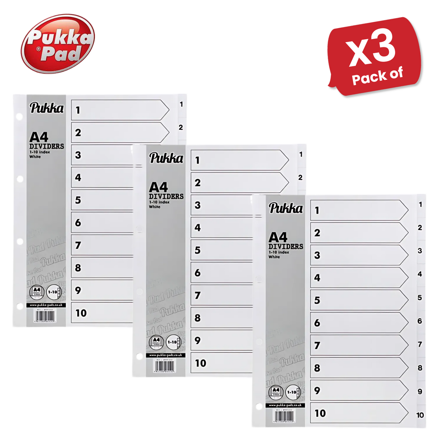 Pukka White Index Divider 1-10 (Box 10)
