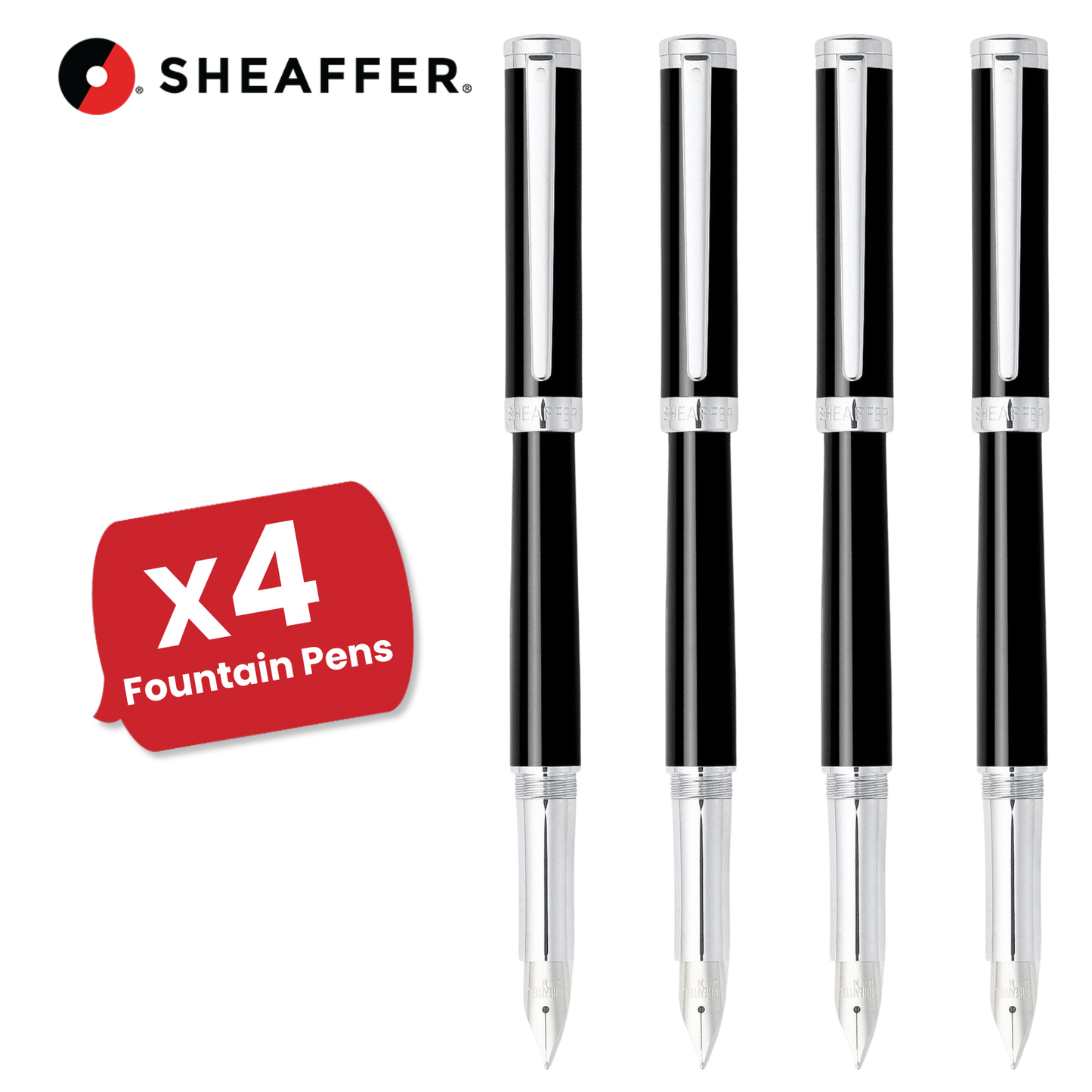 Sheaffer Black Intensity Onyx Fountain Pens Chrome Trim & Medium Nib - 1-5 Packs