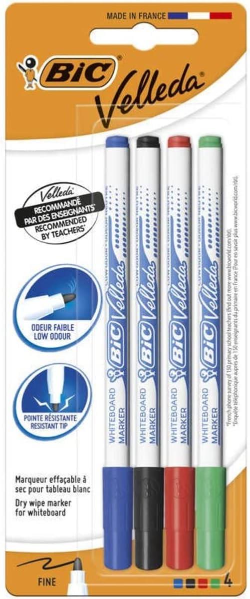 BIC Velleda 1721 Dry-Wipe Whiteboard Markers Assorted - Pack of 4 - 2 Packs