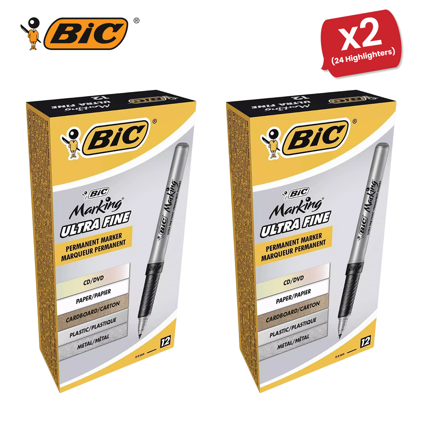 BIC Marking Permanent Markers Ultra Fine Tip Black - Pack of 12 - 1 to 5 Packs