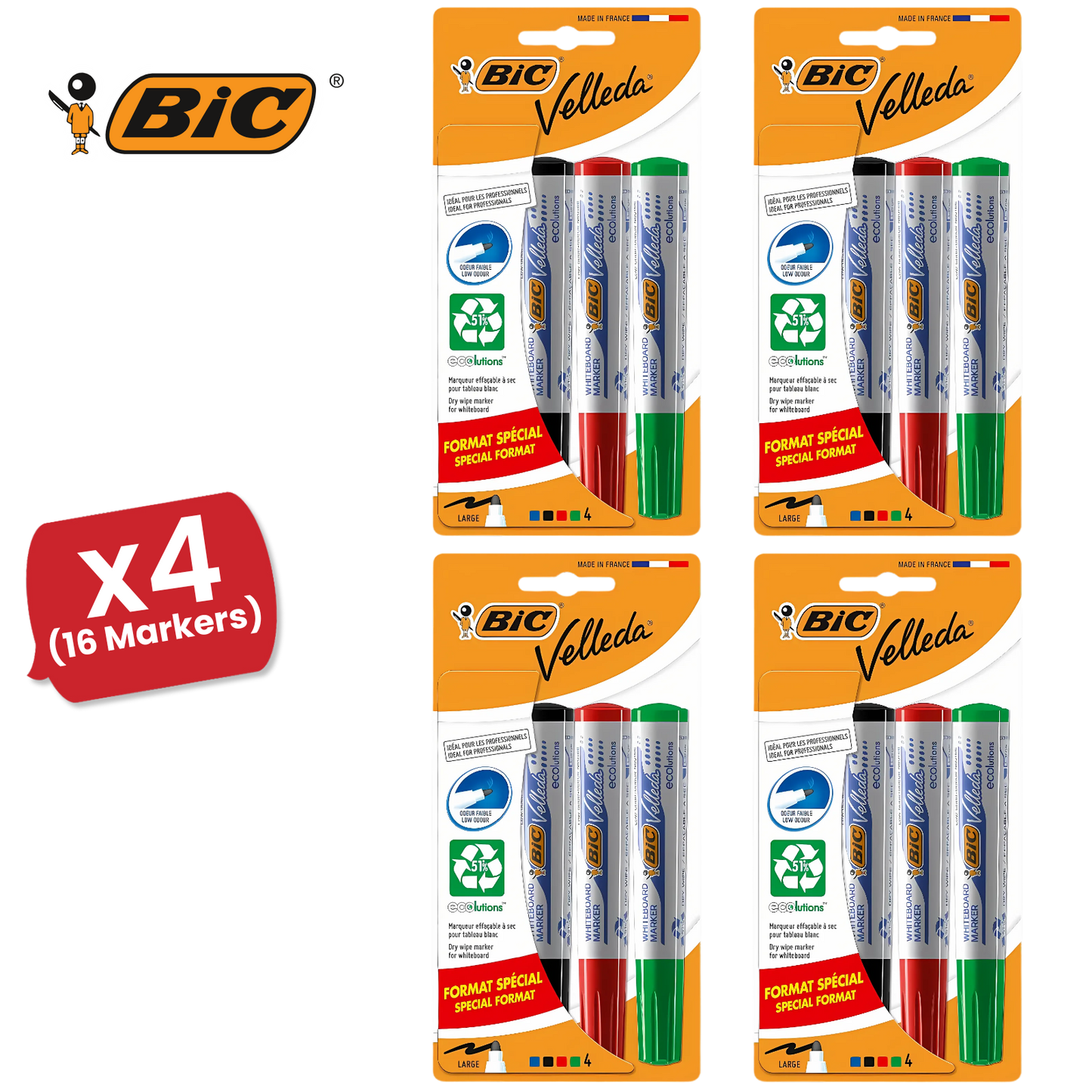 BIC Velleda 1701 ECOlutions Whiteboard Markers Assorted - Pack of 4