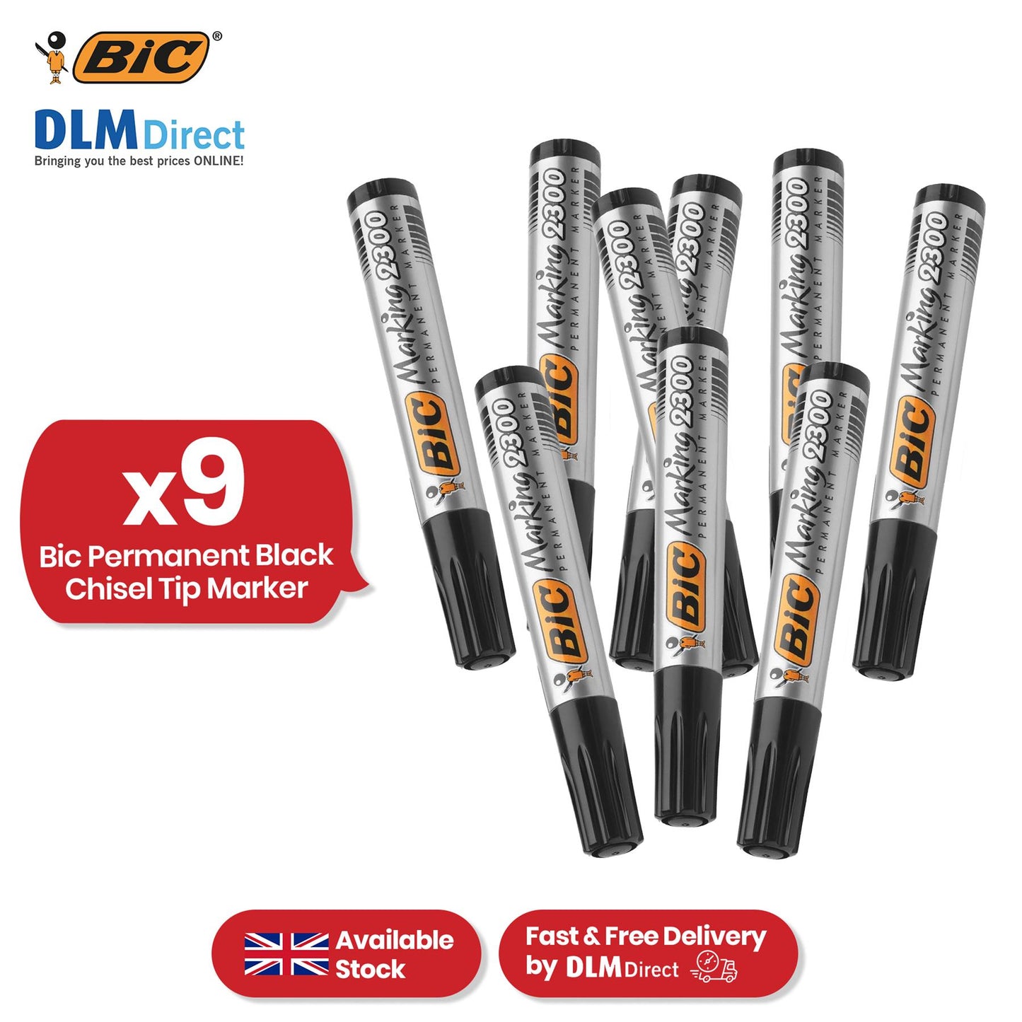 BIC Marking 2300 Permanent Marker - Chisel Tip Long-lasting Ink Black Marker Pen for School