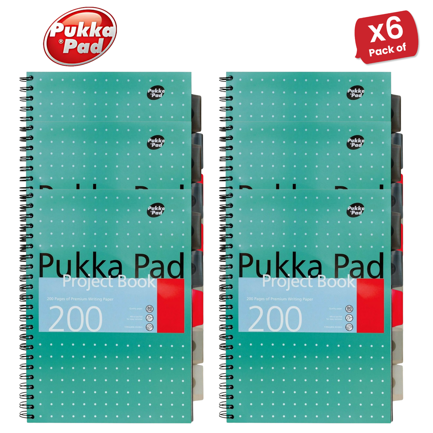 Pukka Pad White B5 Project Book 200 Pages Wirebound Project Book, Ruled/Margin