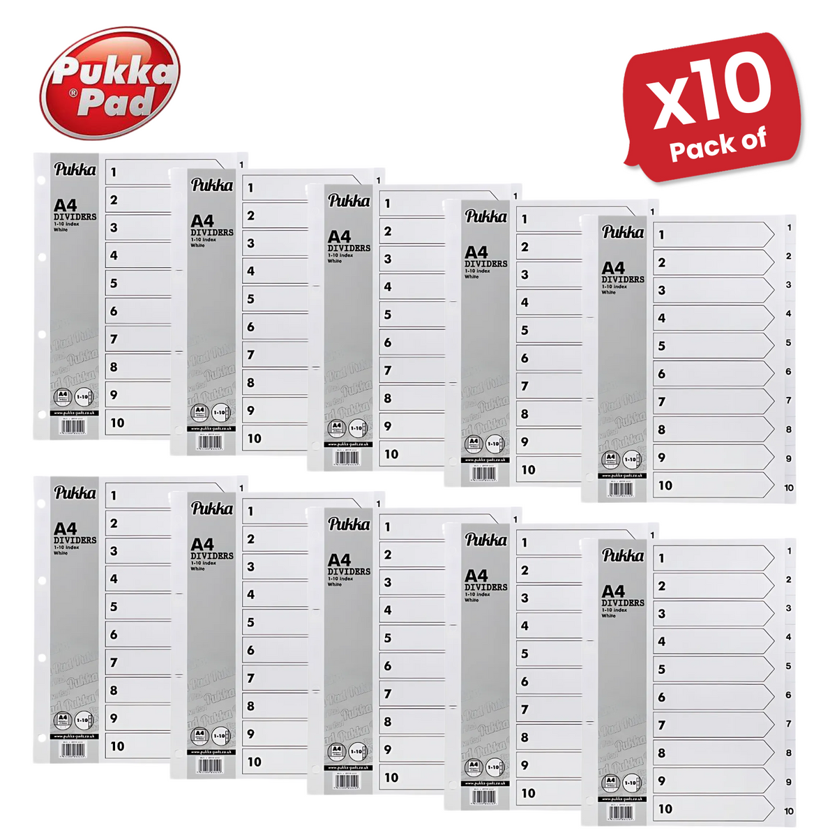 Pukka White Index Divider 1-10 (Box 10)