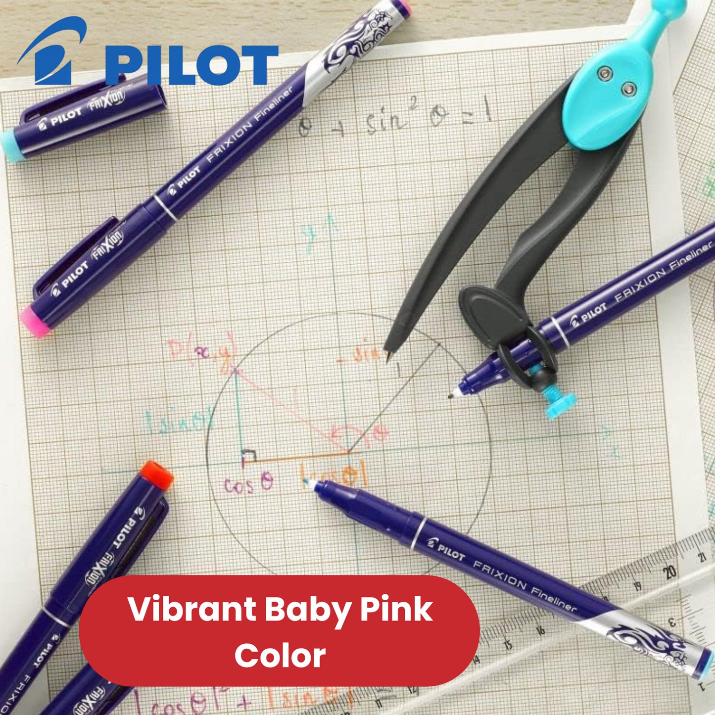 Pilot Frixion Fineliner Felt Pen Vibrant Baby Pink Erasable Ink - Pack of 12