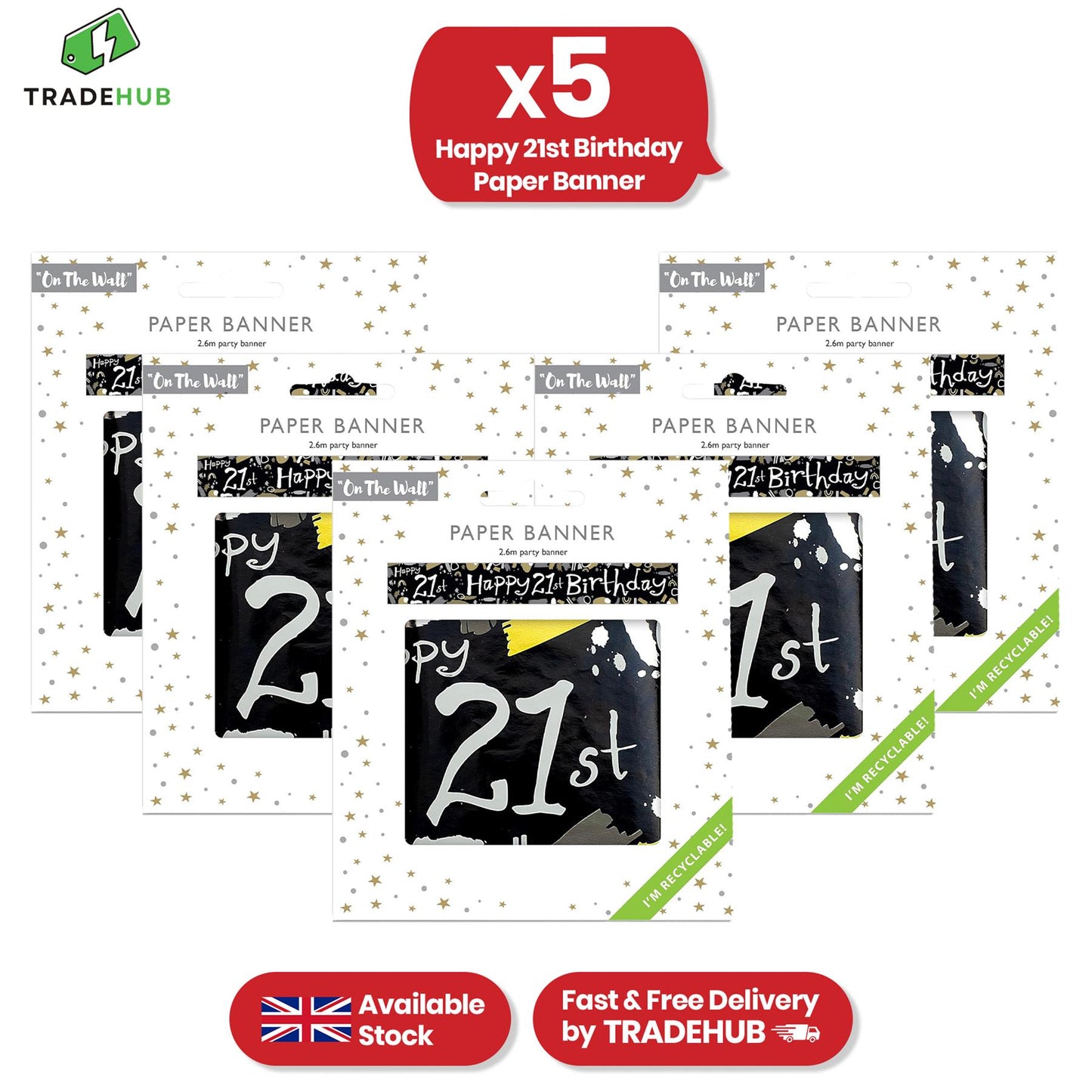 Happy 21st Birthday Black and White Recyclable Banner - 2.6m