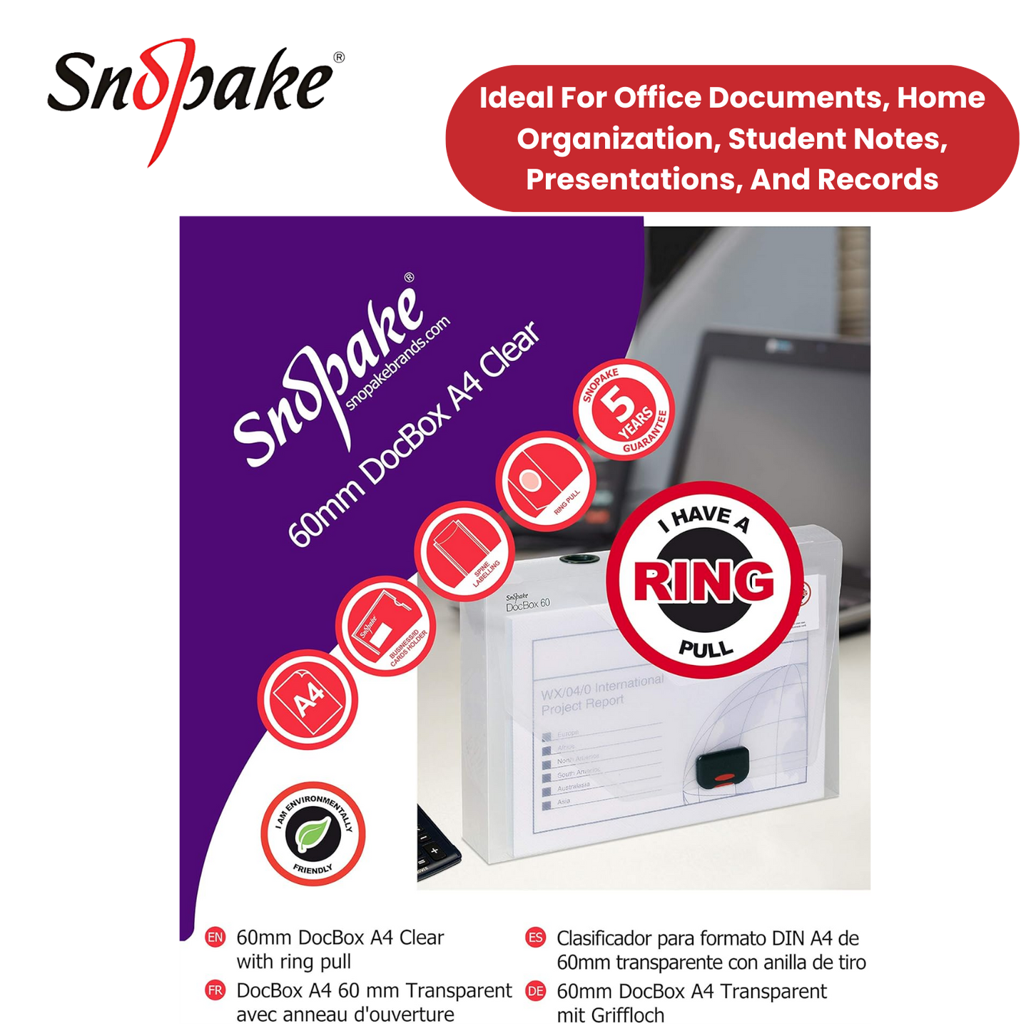 Snopake DocBox A4 60mm Clear for Secure Document Storage and Organization x1