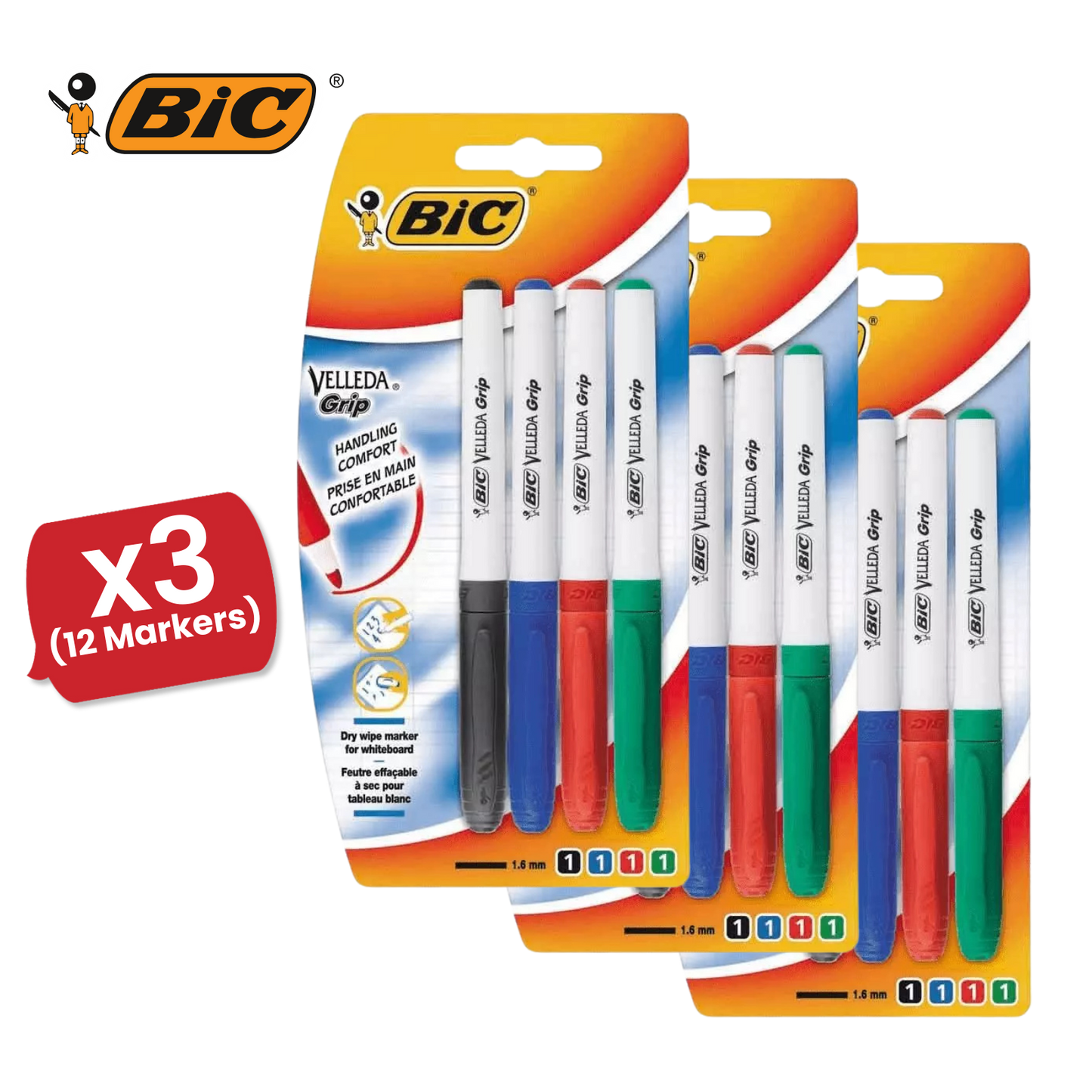 BIC Velleda Whiteboard Markers, Medium Bullet Nib, Dry Wipe Pens, Assorted Colours
