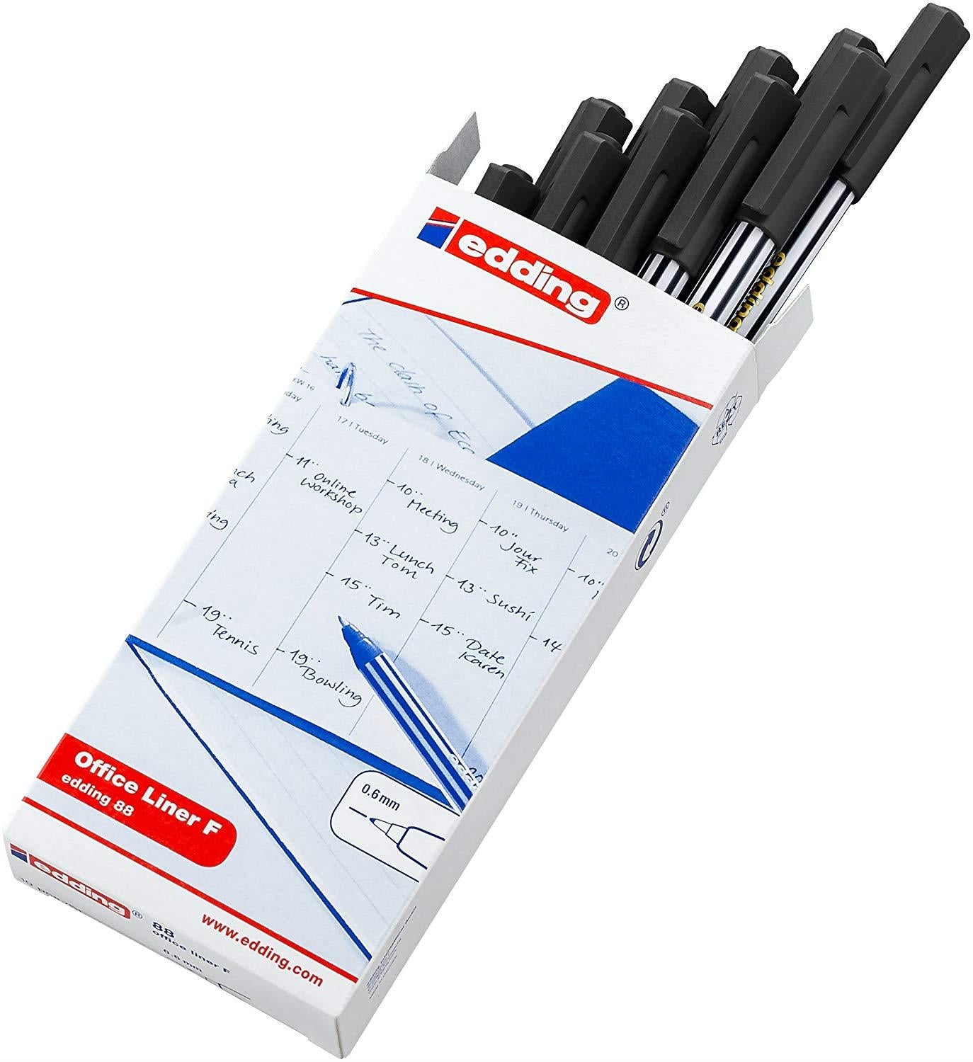 Edding 88 Office Liner Pen Black - Pack of 10