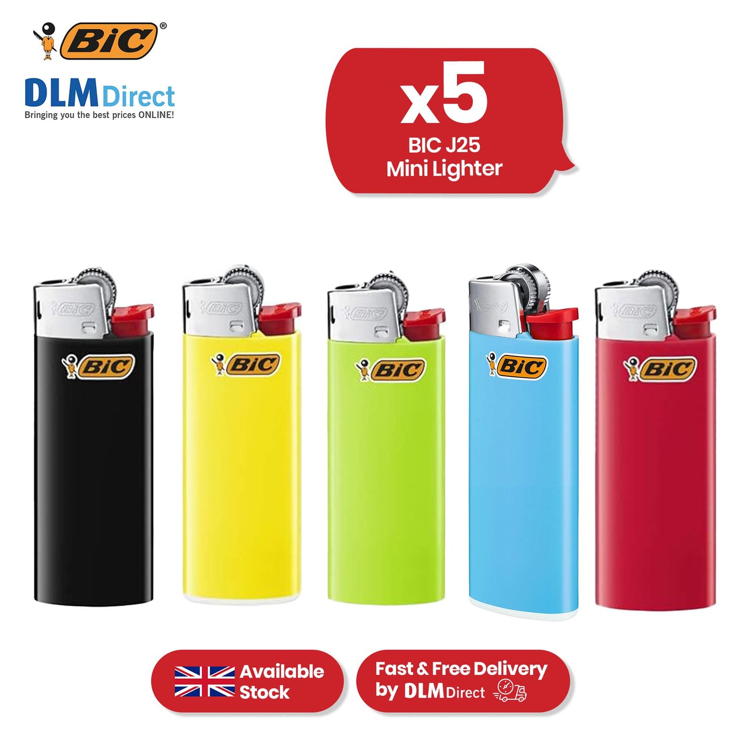 BIC J25 Mini Lighter - Assorted Colour long-lasting lighters, Up to 1,450 Lights Lighter for Smoking