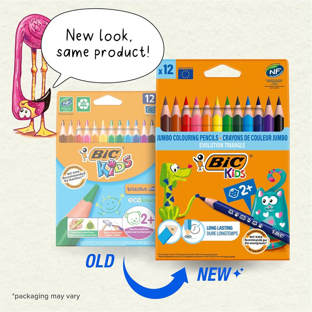 BIC Kids Evolution Triangle Coloured Pencils, Colouring Pencils, 12 Pack