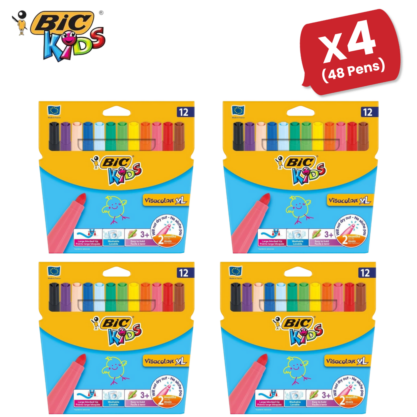 BIC Kids Visacolor XL ECOlutions Colouring Pens Assorted - Pack of 12 - 1 to 5 Packs