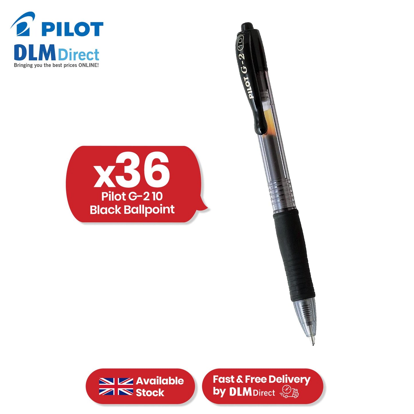 Pilot G-2 10 Broad Rollerball Pen - 0.6mm Tip Retractable Black Biros for Journaling