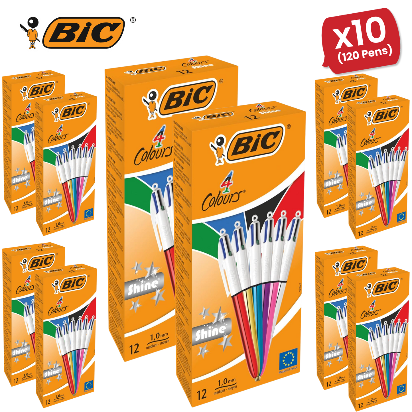 BIC 4 Colours Shine Ballpoint Pens Medium Point (1.0 mm) - Box of 12