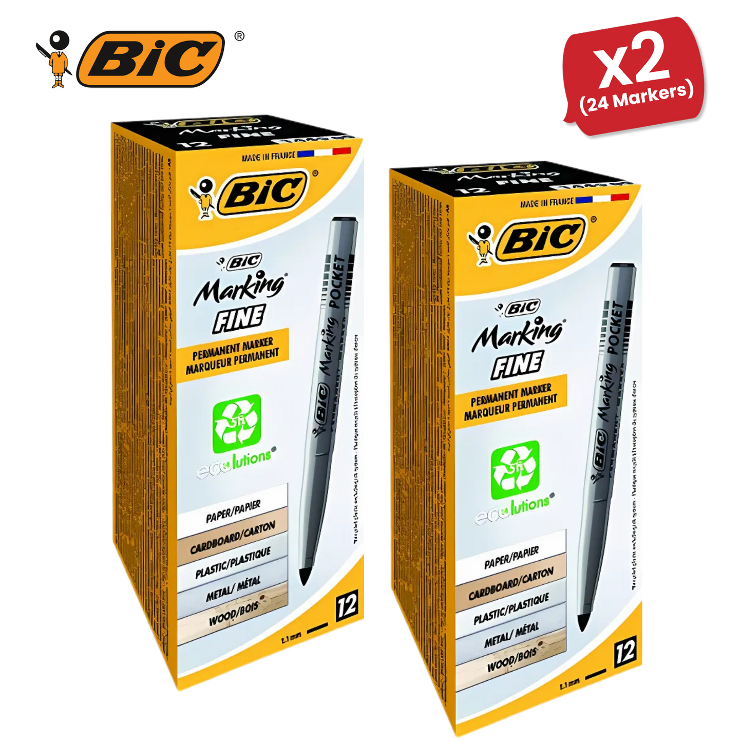 Bic Pocket Permanent Black Bullet Tip Marker (Pack of 12) 8209021 - 2 Packs