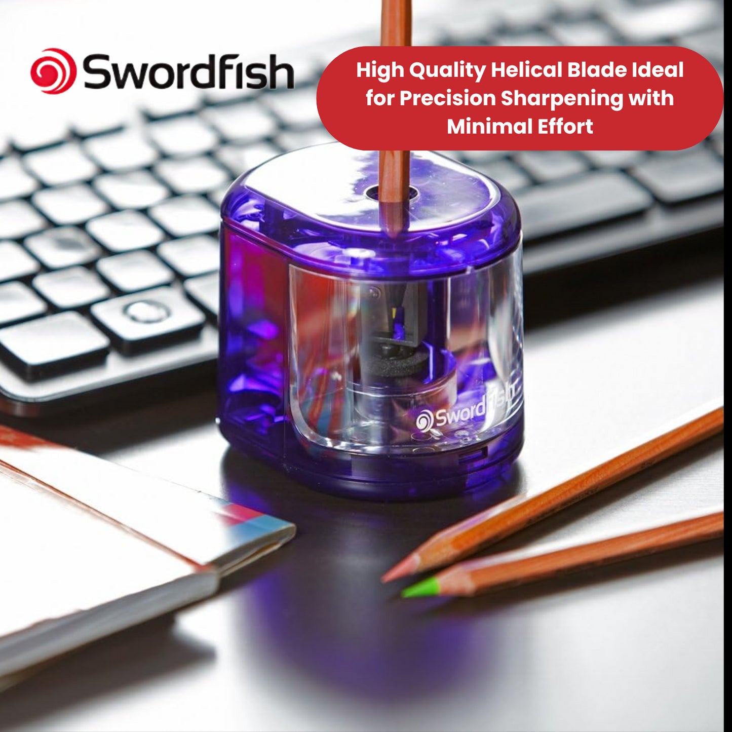 Swordfish Battery-Operated Pencil Sharpener -Purple, School & Office Use Pack- 1