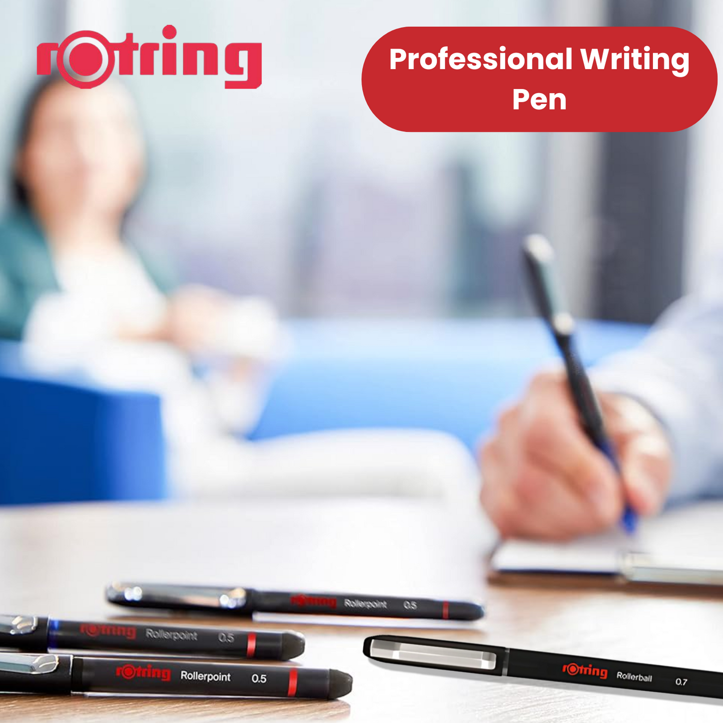 rOtring Rollerball Pen Fine Point 0.7mm - Black Ink, Smooth & Precise Writing