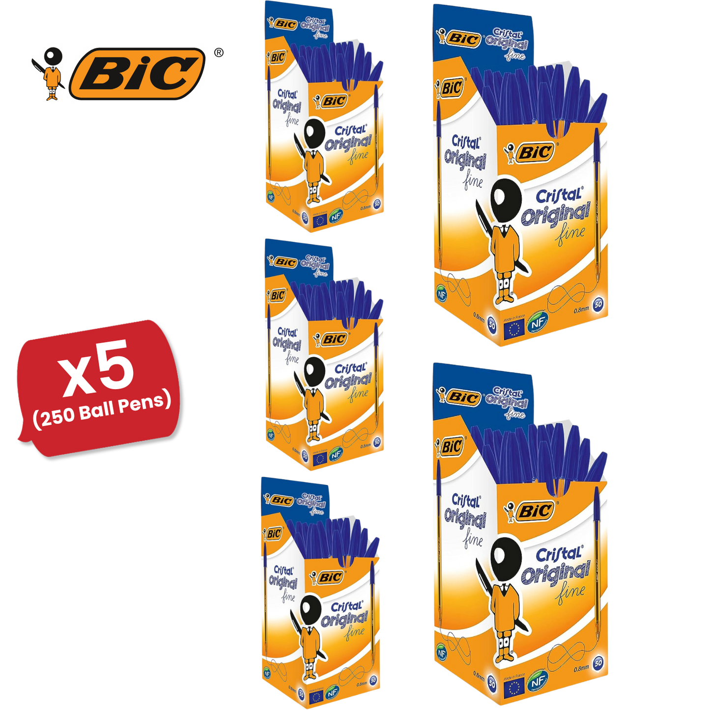 BIC CRISTAL FINE BALL POINT PEN BLUE - PACK OF 50 - 1 to 5 Packs