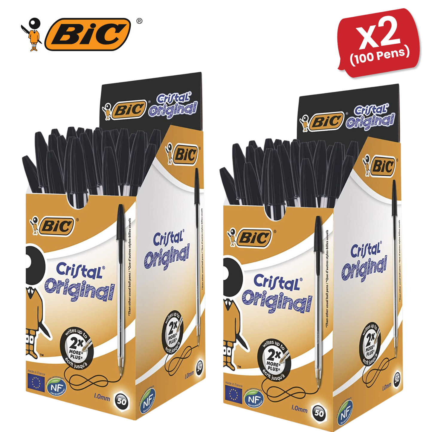 BIC CRISTAL MEDIUM BALL POINT PEN BLACK - BOX OF 50 - 1 to 5 Packs