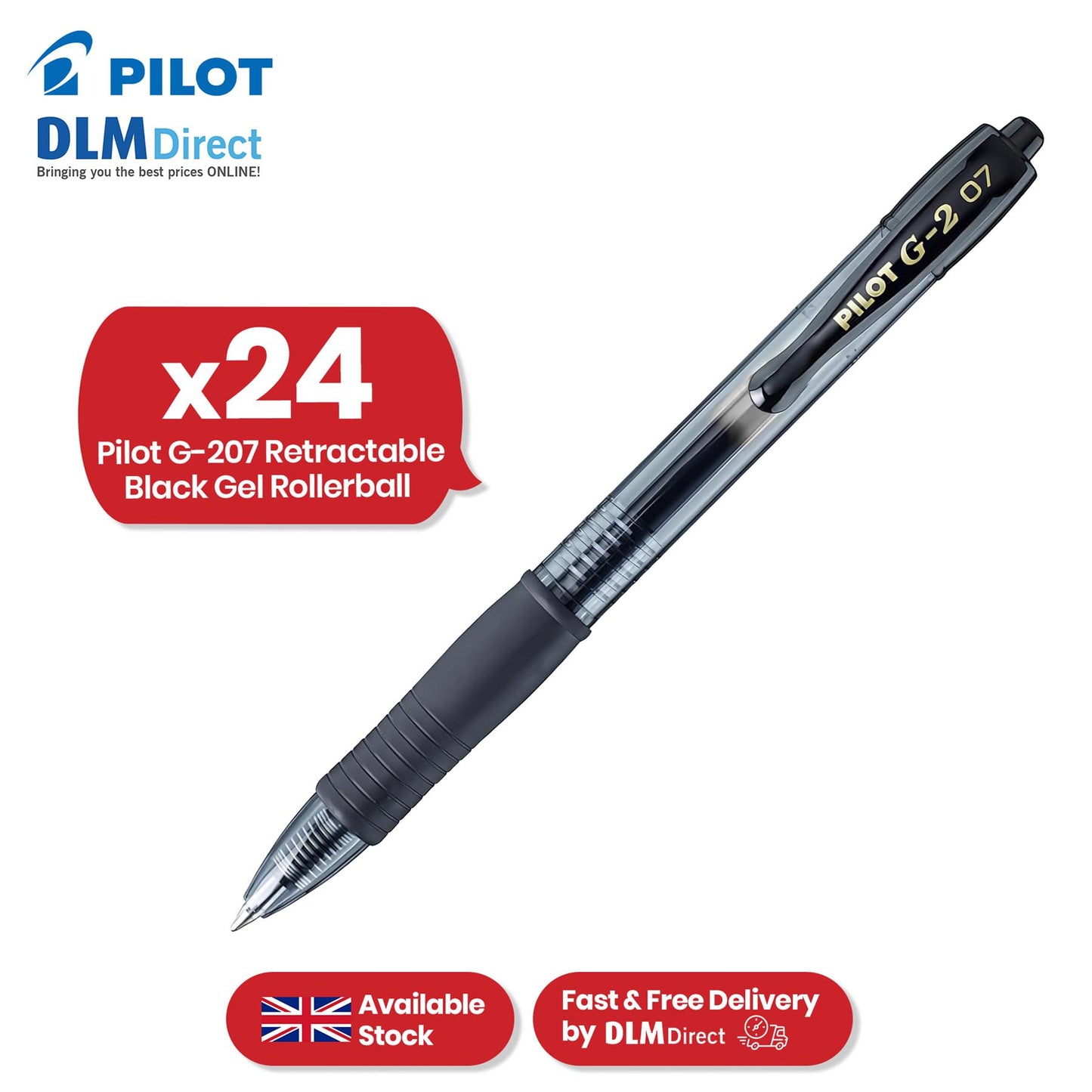 Pilot G-207 Rollerball - Retractable Black Ballpoint, 0.4mm Tip Biro for Writing