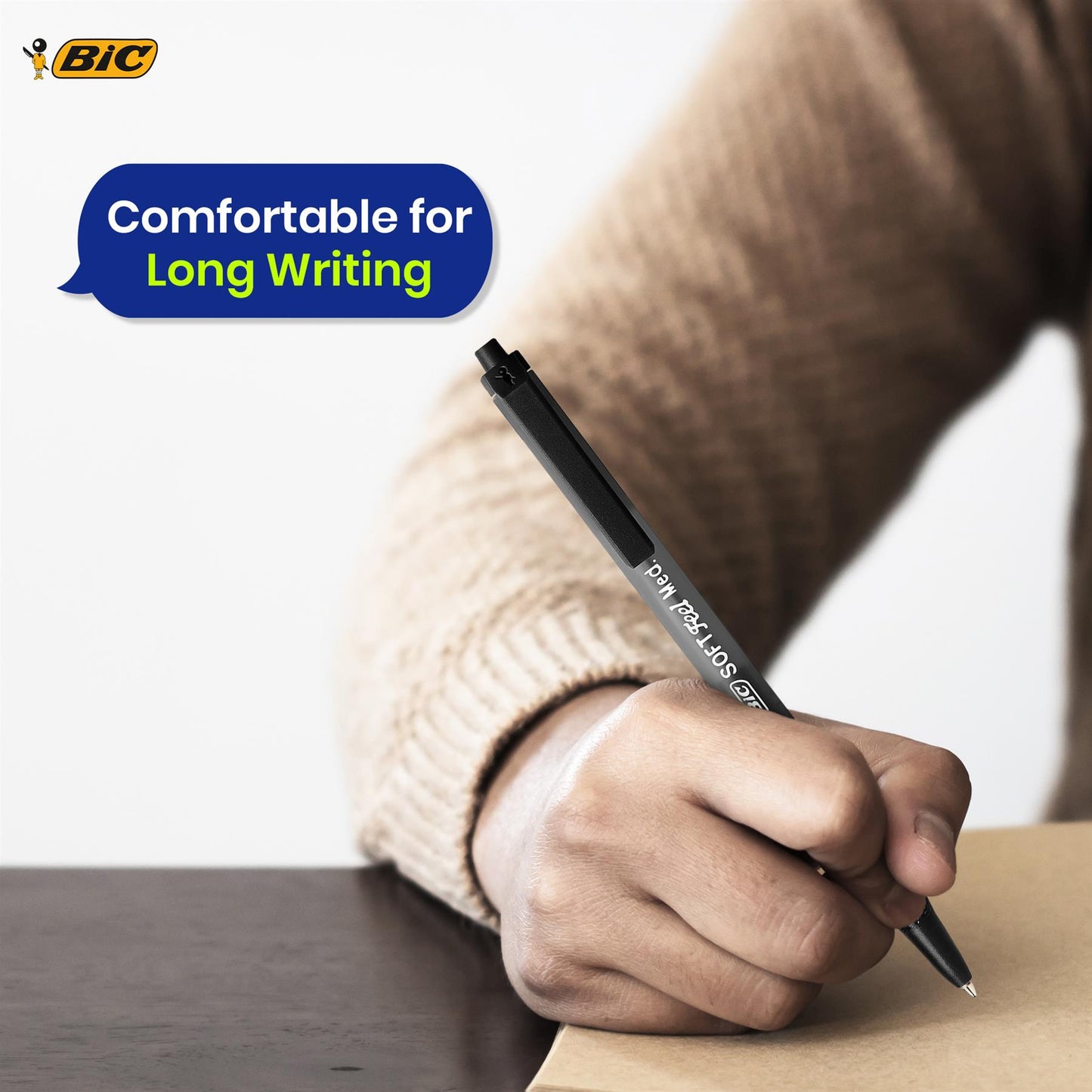 BIC Soft Feel Ballpoint Pens Black Pack of 12 Medium Tip Retractable Grip Pens