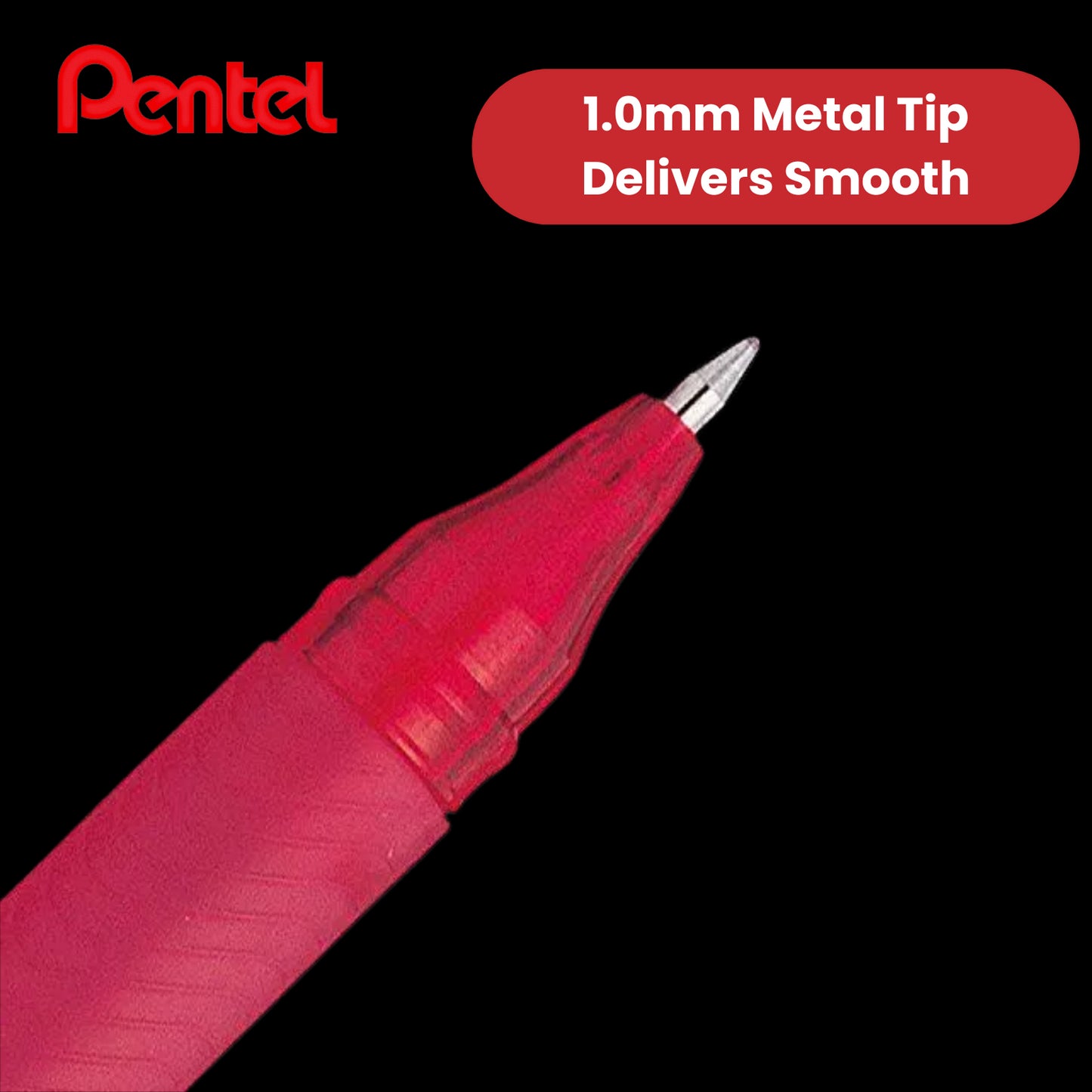 Retractable EnerGel rollerball pen ideal for everyday use. Quick drying, smooth flowing EnerGel ink, suitable for right or left-handed writers. Reduces smudging on hands and paper. Transparent barrel for easy view of remaining ink. Soft latex-free grip –