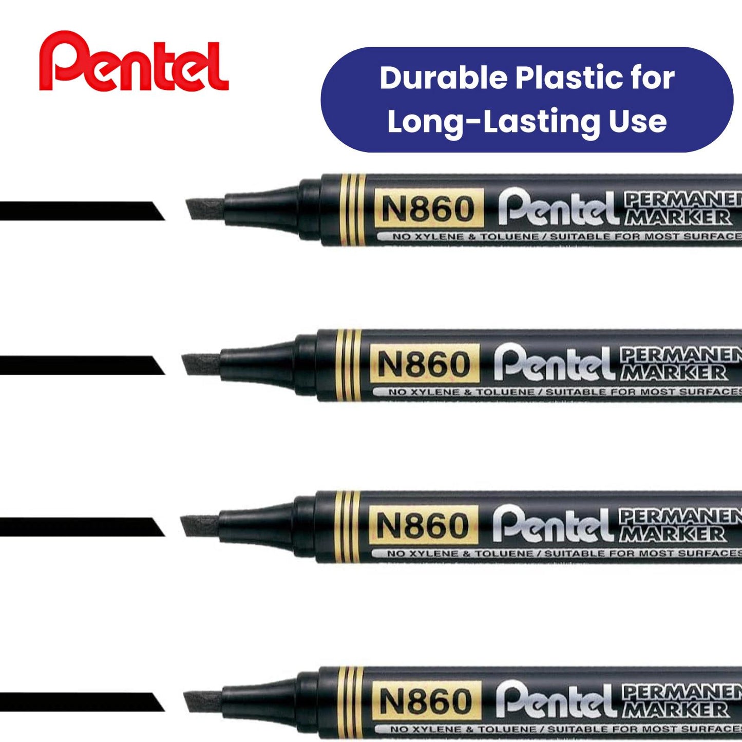 Pentel N860 PERMANENT CHISEL MARKER BLACK - Pack of 12