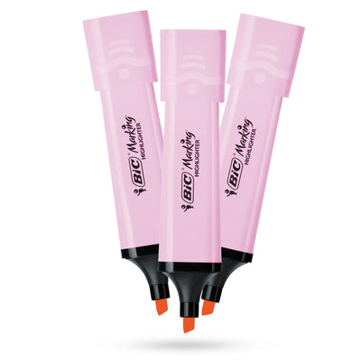Bic Highlighter Flat - Pastel Pink - Pack of 3