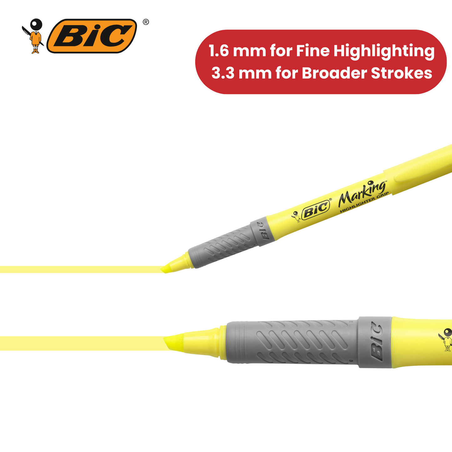 Bic Briteliner Grip Highlighter Pen Yellow - Pack of 12