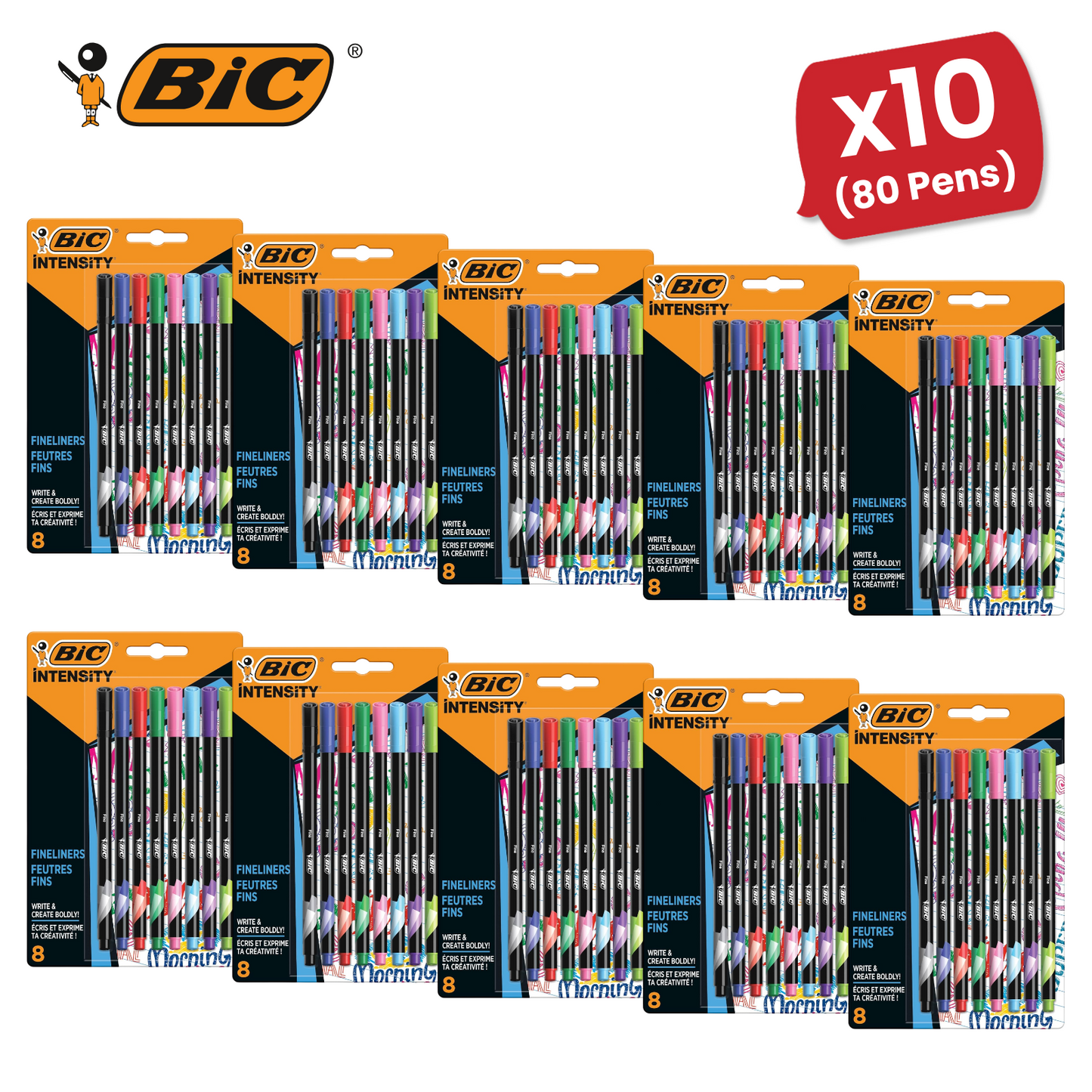 BIC Intensity Fine Felt Tip Pens Fine Point Assorted Colours - Pack of 8
