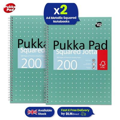 2x Pukka Pad A4 Metallic Squared & Lined Notebooks 200 Pages 80GSM Wirebound