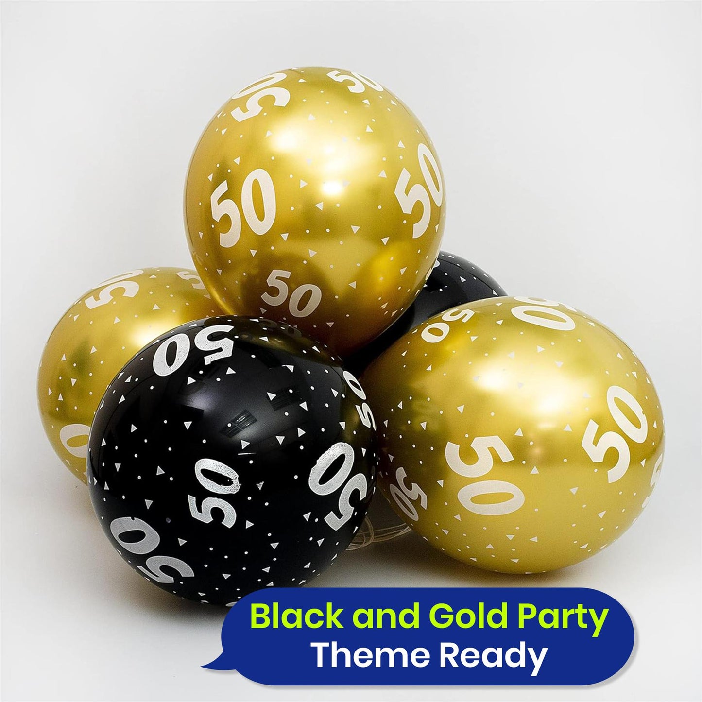 Black and Gold Balloons with 50th Birthday Banner Party Decoration Set 12 Inch