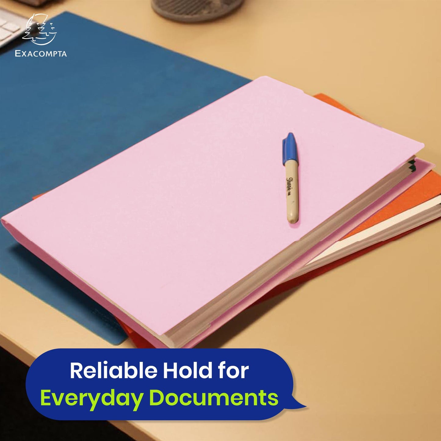 Exacompta Square Cut Folder Strong, 315gsm Manilla Holds A4 Foolscap Documents, Pack of 100 (Pink)